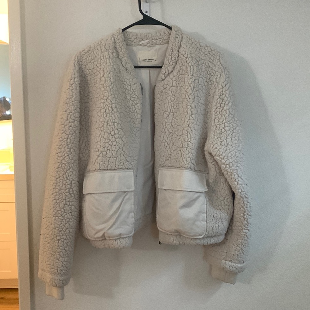 Lucky Brand White Sherpa zip up jacket! Xl! Only wore a few times